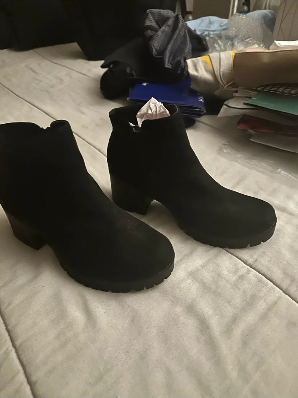 Soda Black Suede-Look Chunky Heel Ankle Booties